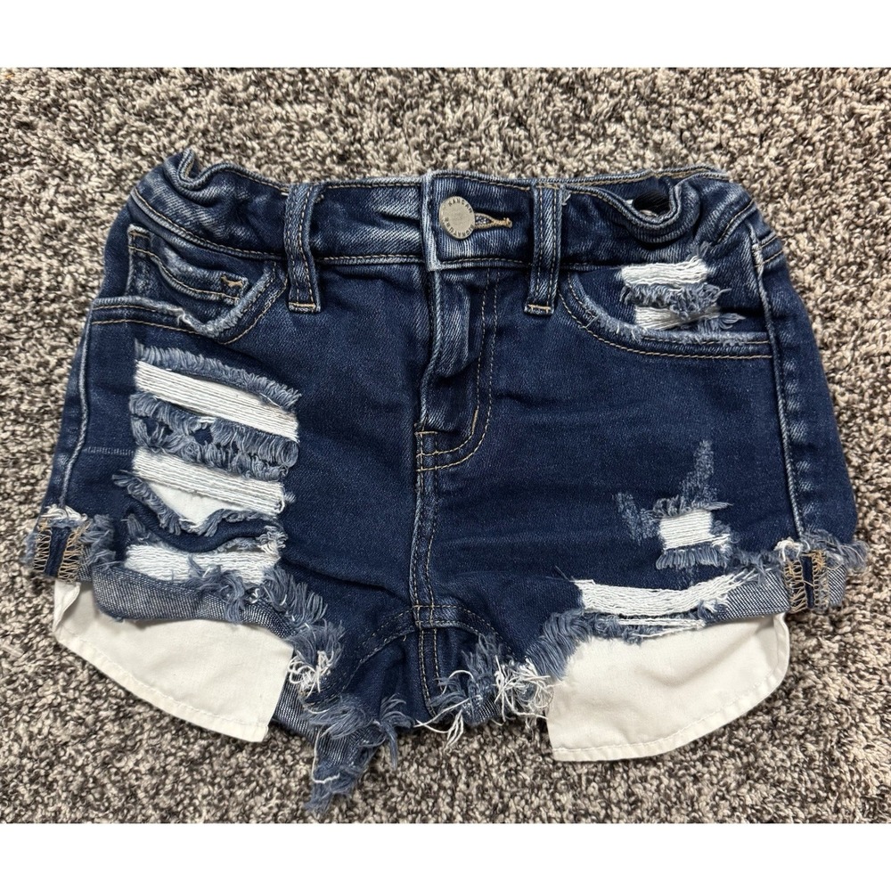 KanCan Girls Distressed Denim Shorts 10 Blue Slim Fit Stretch Adjustable Waist